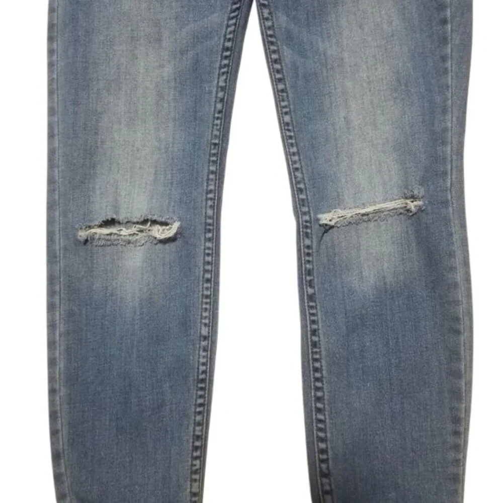 Free People Ripped Cropped Jeans Sz 28 Mid Rise‎ Skinny Stretch Grunge Casual